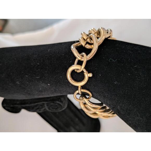 Smooth Gold Tone Link Bracelet, Rounded Chain, Statement Accessory - Picture 4 of 6